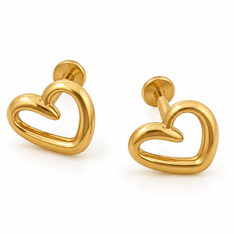 Hollow Heart Studs - 18K Gold Plated Stainless Steel Jewelry