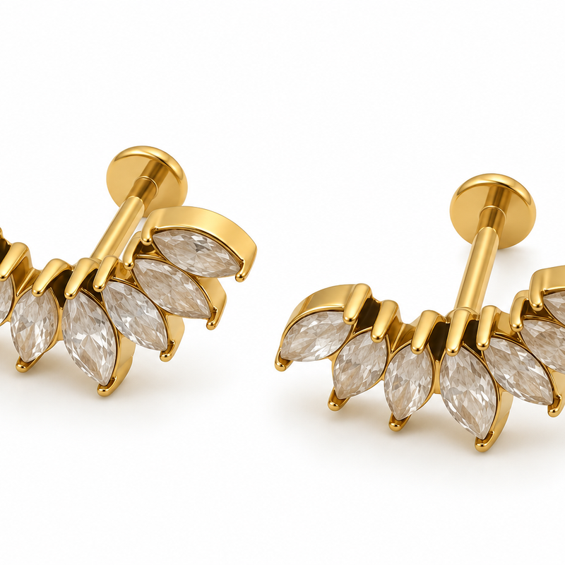 Marquise Crystal Leaf Ear Climbers - 18K Gold Plated Stainless Steel Jewelry