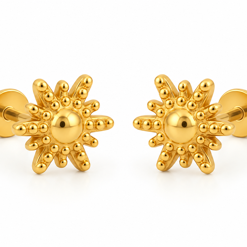 Sunburst Starburst Studs - 18K Gold Plated Stainless Steel Jewelry
