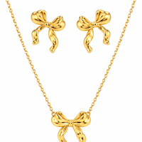 Bow Necklace & Earrings Set | 18K Gold Plated - view 1
