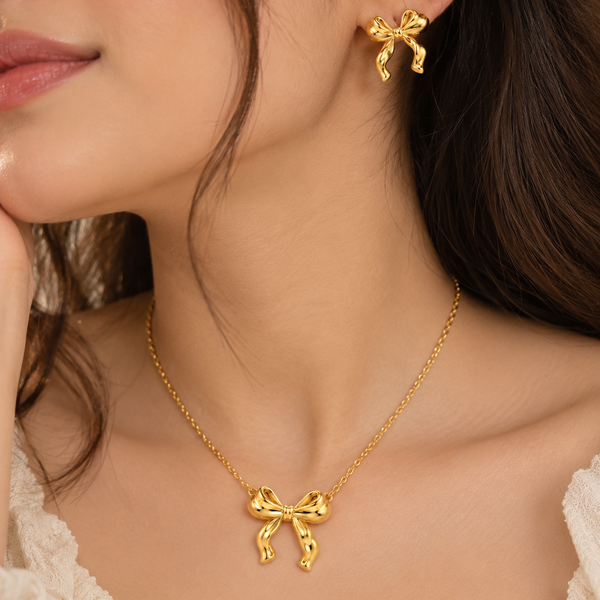 Bow Necklace & Earrings Set | 18K Gold Plated