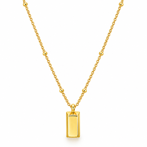 Gold Rectangle Bar Tag Pendant Necklace