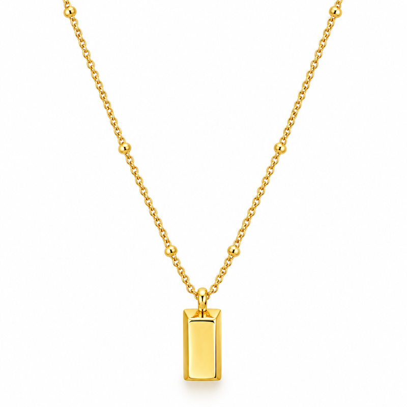 Gold Rectangle Bar Tag Pendant Necklace - 18K Gold Plated Stainless Steel Jewelry