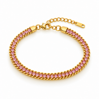 Crystal Tennis Chain Bracelet — Pink - view 1