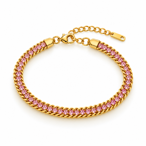 Crystal Tennis Chain Bracelet — Pink