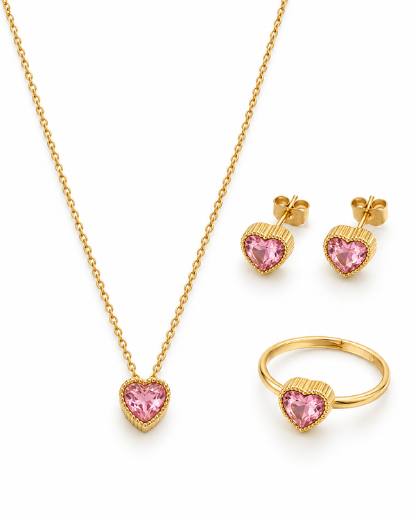 Crystal Heart Jewelry Set — Pink