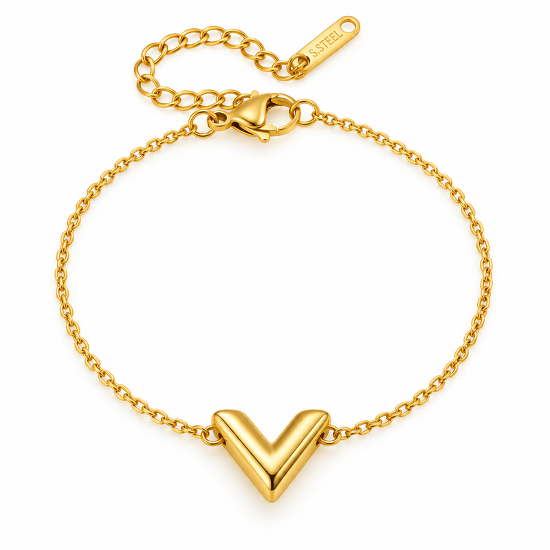 Chunky Gold V-Shape Bracelet - 18K Gold Plated Stainless Steel Jewelry