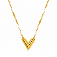 Chunky Gold V-Shape Pendant Necklace - view 1