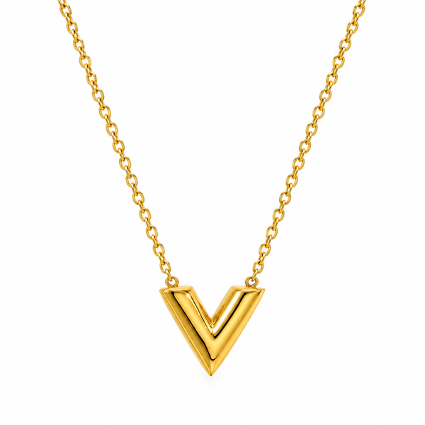 Chunky Gold V-Shape Pendant Necklace