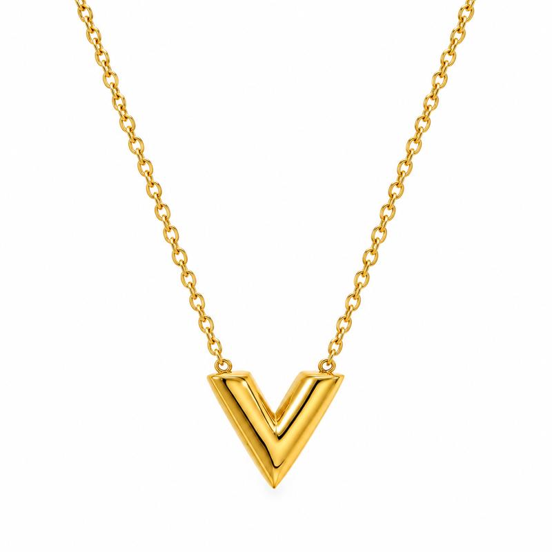 Chunky Gold V-Shape Pendant Necklace - 18K Gold Plated Stainless Steel Jewelry