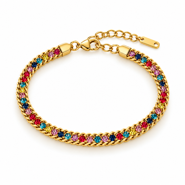 Crystal Tennis Chain Bracelet — Rainbow