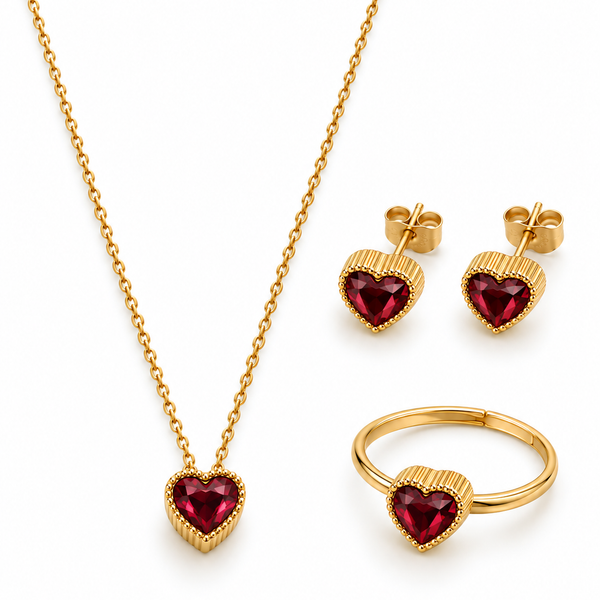 Crystal Heart Jewelry Set — Ruby Red