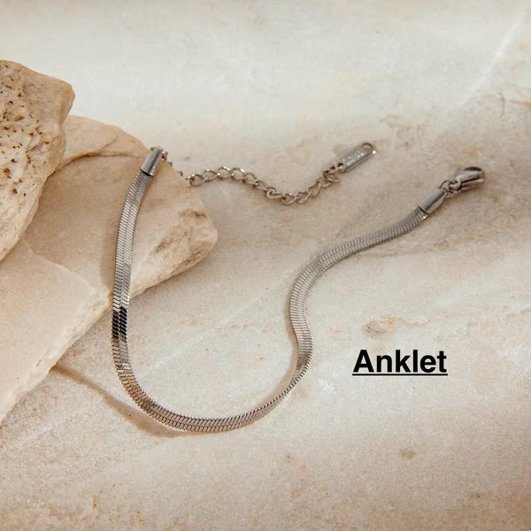 Herringbone Anklet – Silver