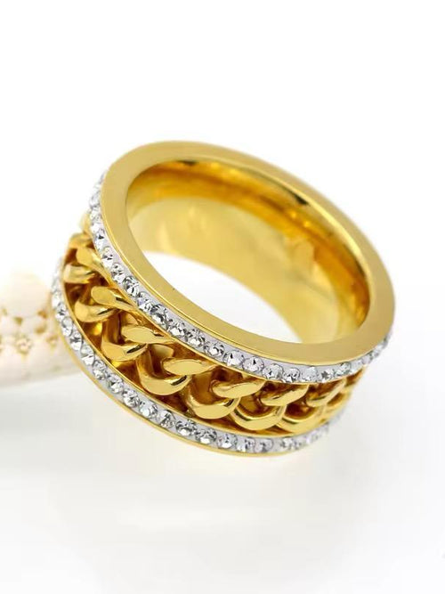 Chain Spinner Crystal Ring - 18K gold-plated stainless steel jewelry