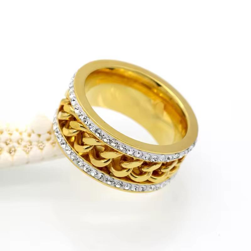 Chain Spinner Crystal Ring - 18K Gold Plated Stainless Steel Jewelry