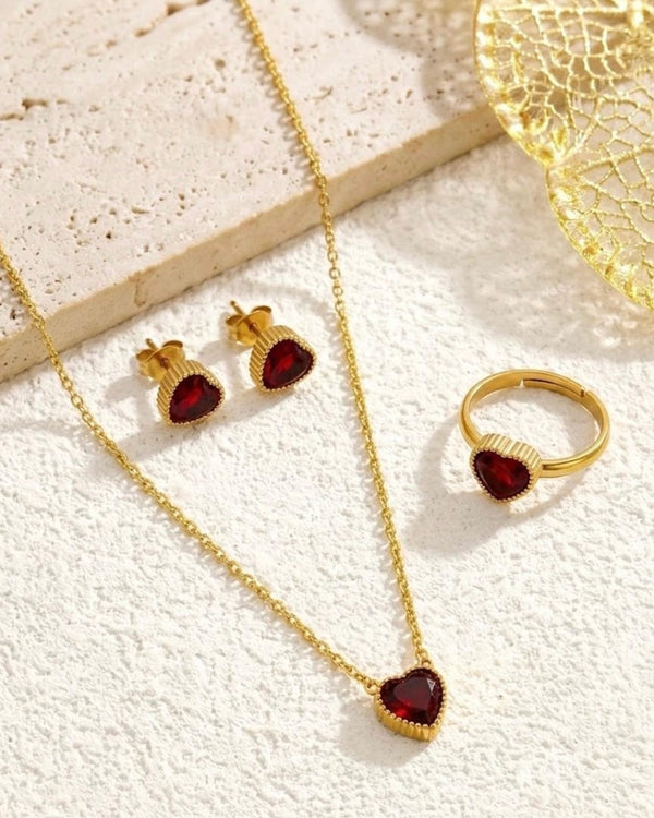 Crystal Heart Jewelry Set — Ruby Red