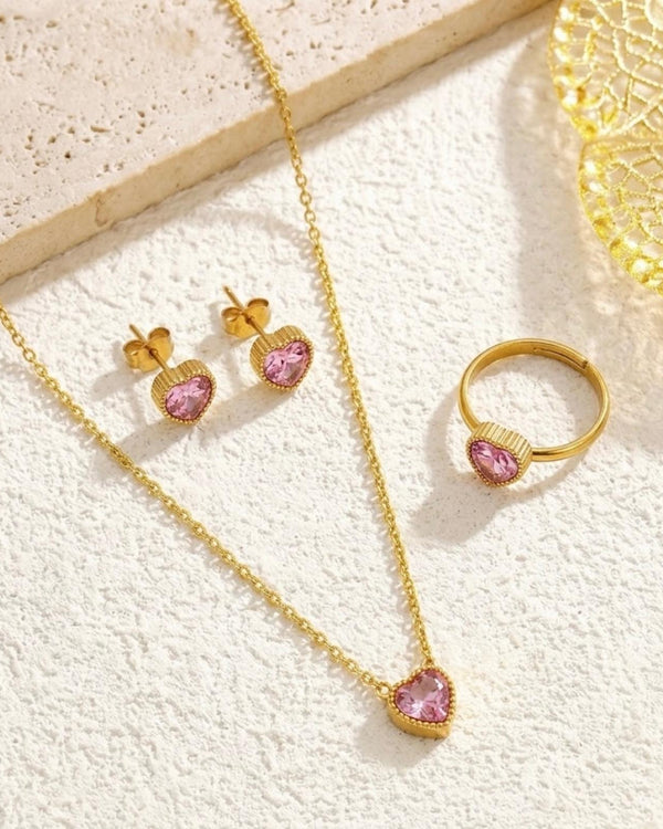 Crystal Heart Jewelry Set — Pink