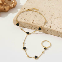 Heart Crystal Hand Chain Ringlet — Jet Black - view 2