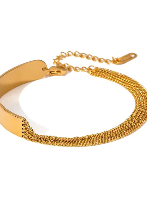 Gold Flat Bar & Multi-Strand Chain Bracelet - 18K gold-plated stainless steel jewelry