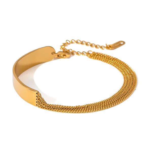 Gold Flat Bar & Multi-Strand Chain Bracelet