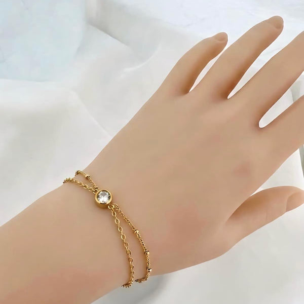 Double Chain Single Bezel Crystal Bracelet