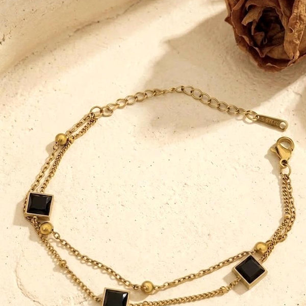 Double Layer Square Crystal Station Bracelet
