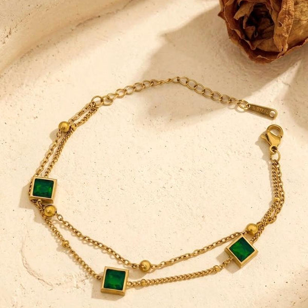 Double Layer Square Crystal Station Bracelet