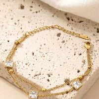 Double Layer Square Crystal Station Bracelet — Crystal White - view 2