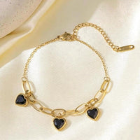 Triple Heart Charm Paperclip Bracelet — Jet Black - view 2