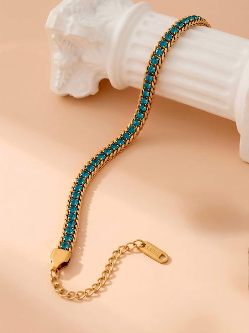 Crystal Tennis Chain Bracelet - 18K gold-plated stainless steel jewelry