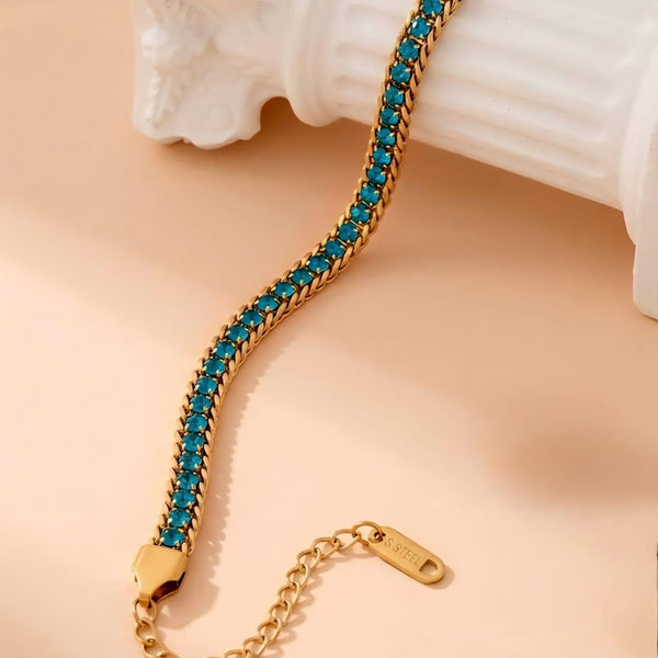 Crystal Tennis Chain Bracelet — Teal