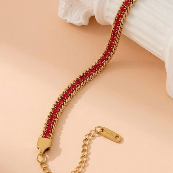 Crystal Tennis Chain Bracelet — Red