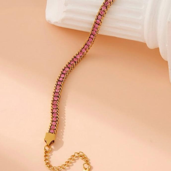 Crystal Tennis Chain Bracelet — Pink