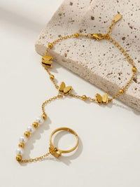 Butterfly & Pearl Hand Chain Ringlet - view 2