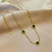 Triple Square Crystal Station Necklace — Emerald Green - view 2