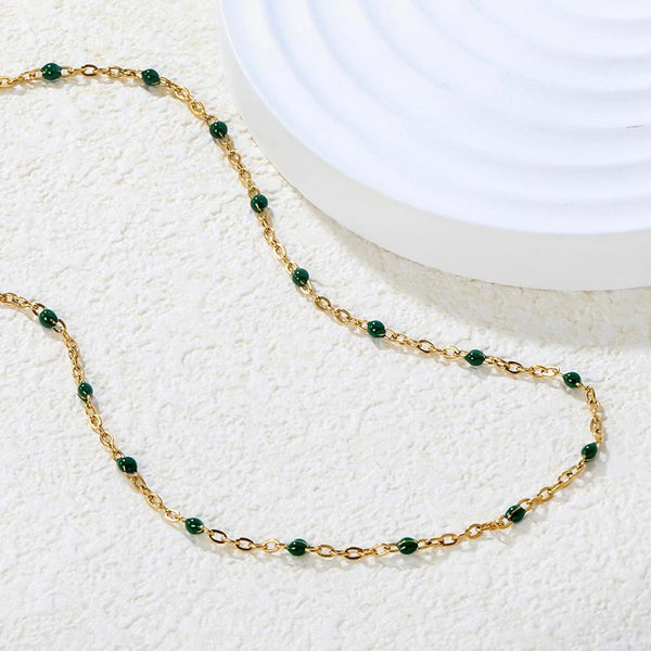 Emerald Bead Station Chain Necklace