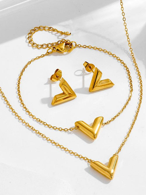 Chunky Gold V Jewelry Set - 18K gold-plated stainless steel jewelry