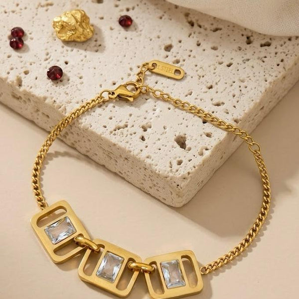 Linked Square Frame Baguette Crystal Bracelet