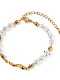 Pearl & Gold Wavy Bar Bead Bracelet - view 1