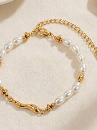 Pearl & Gold Wavy Bar Bead Bracelet - view 2