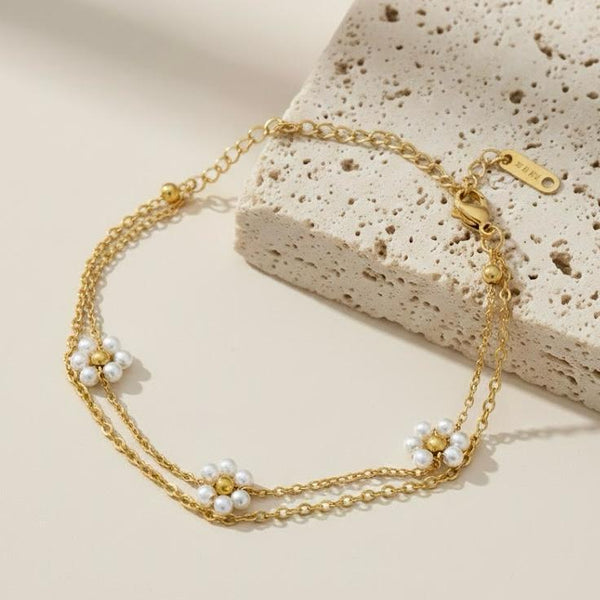 Double Layer Pearl Flower Cluster Station Bracelet