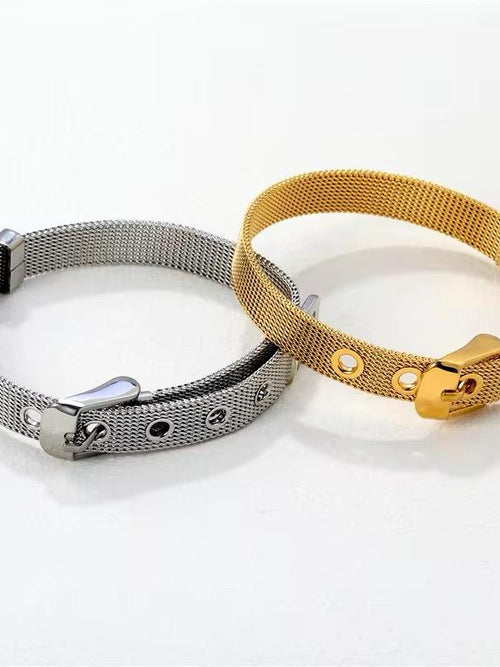 Mesh Belt Buckle Bracelet - 18K gold-plated stainless steel jewelry