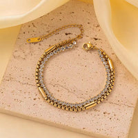 Double Layer Crystal Tennis & Box Chain Bracelet - view 2