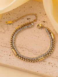 Double Layer Crystal Tennis & Box Chain Bracelet - view 2