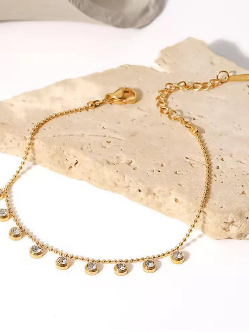 Dangling Crystal Charm Bead Chain Necklace - 18K gold-plated stainless steel jewelry