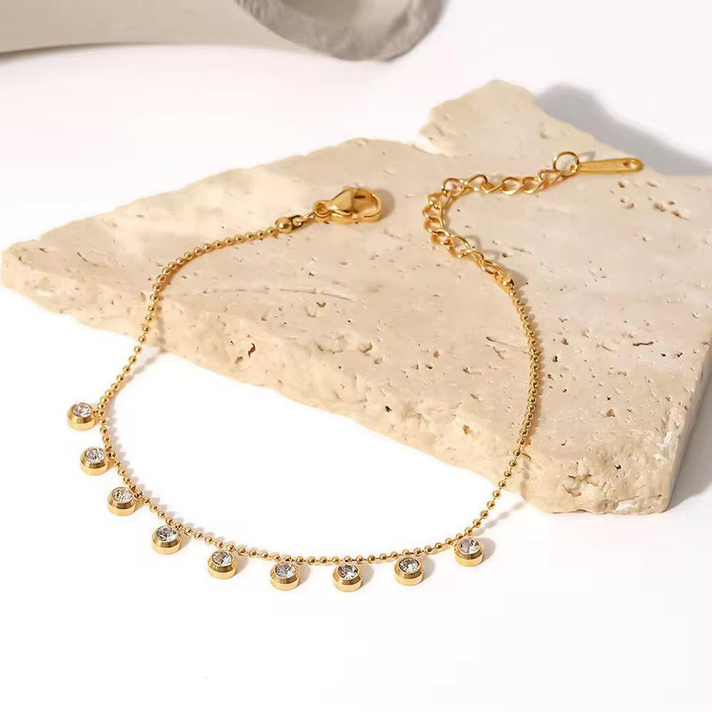 Dangling Crystal Charm Bead Chain Necklace - 18K Gold Plated Stainless Steel Jewelry