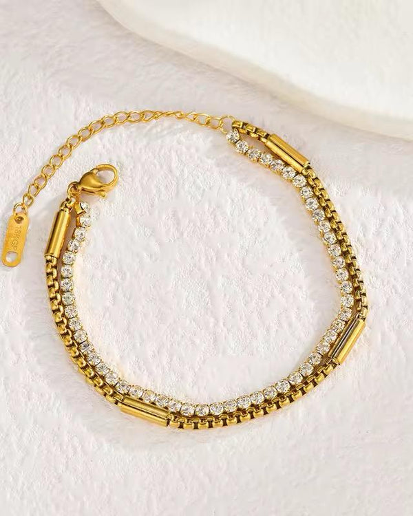 Double Layer Crystal Tennis & Box Chain Bracelet