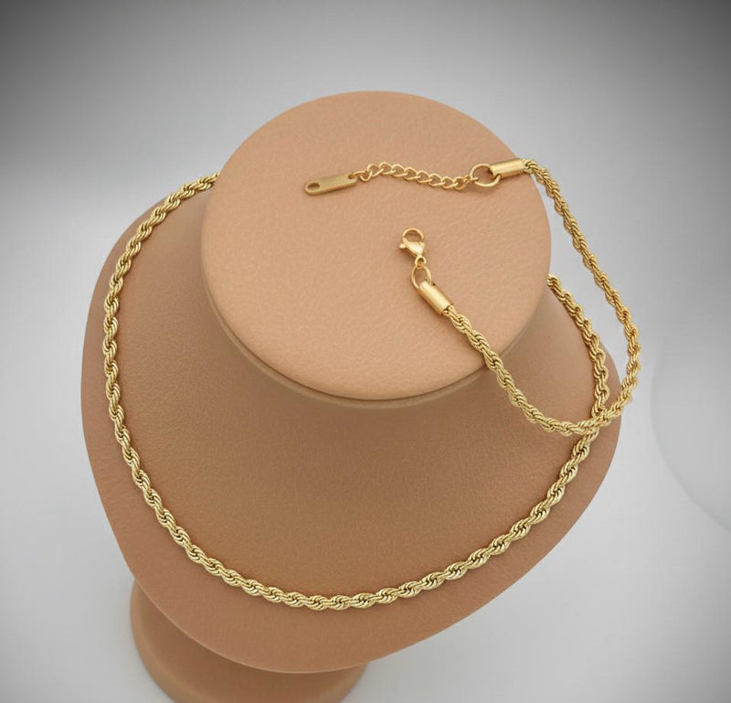 Gold Twisted Rope Chain Set - 18K Gold Plated Stainless Steel Jewelry
