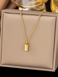 Gold Rectangle Bar Tag Pendant Necklace - view 2