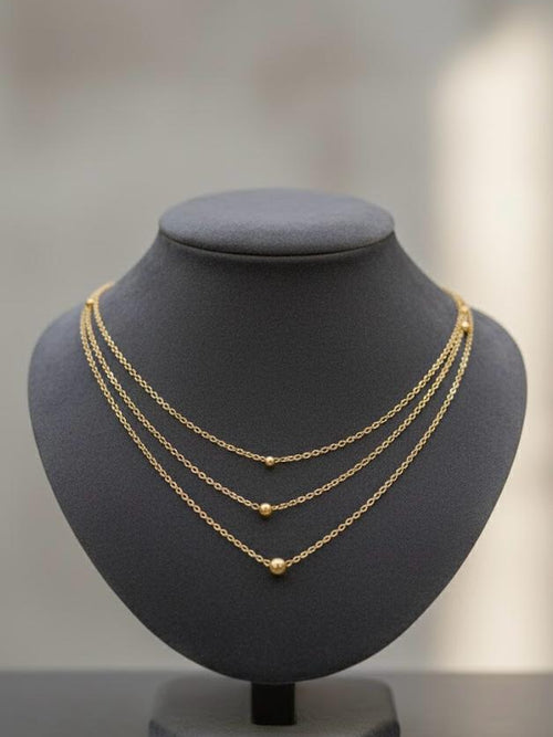 Triple Layer Gold Bead Station Necklace - 18K gold-plated stainless steel jewelry